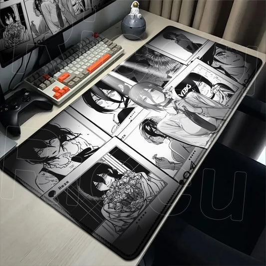 Kawaii Anime Girls Reze Mousepad XXL Laptop Gamer Non-slip Desk Mat 900x400mm Comic Style Chainsaw Man Office Speed Keyboard Pad