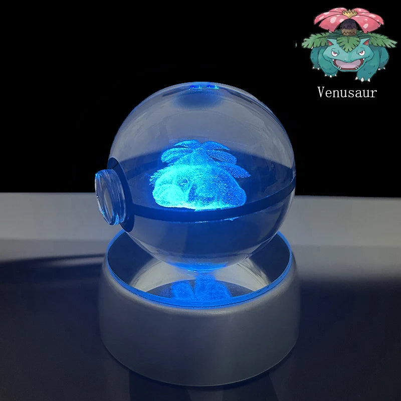 Pokemon Crystal Ball 3D Pikachu Anime Gengar Mew Mewtwo Lamp Base Pokeball Crystal Pokemon Glass Ball Figure Led Night Light