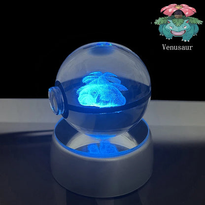 Pokemon Crystal Ball 3D Pikachu Anime Gengar Mew Mewtwo Lamp Base Pokeball Crystal Pokemon Glass Ball Figure Led Night Light