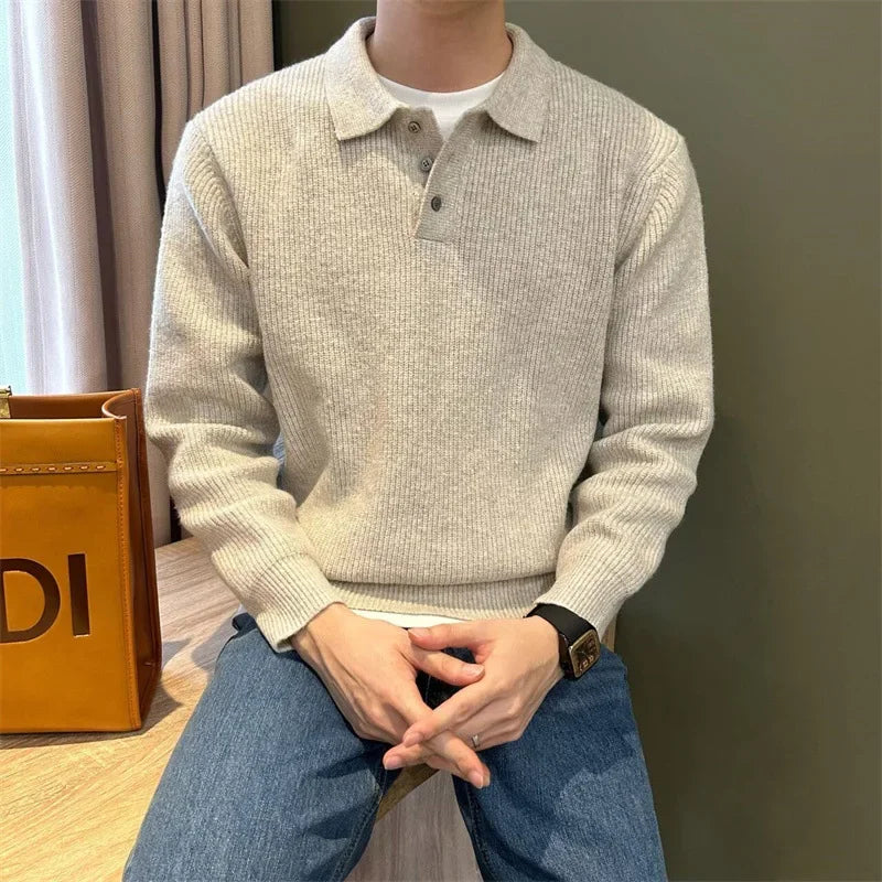 Loose Long Sleeve Polo Knitwear Collared Men's Sweater Versatile Autumn Winter Fashion Korean Style Light Maturity Trend