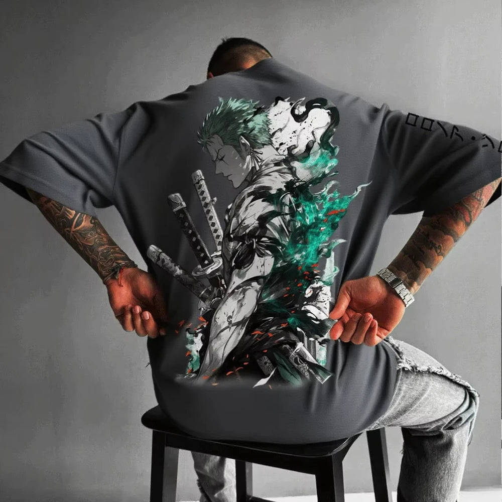 MINISO Zoro Anime Men's Women's Short Sleeve T-shirts New Summer Cotton Streetwear Casual Tops Graphic Tee Oversized Y2k Clothes