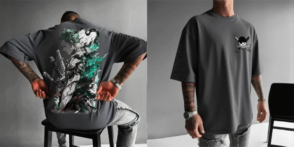 MINISO Zoro Anime Men's Women's Short Sleeve T-shirts New Summer Cotton Streetwear Casual Tops Graphic Tee Oversized Y2k Clothes