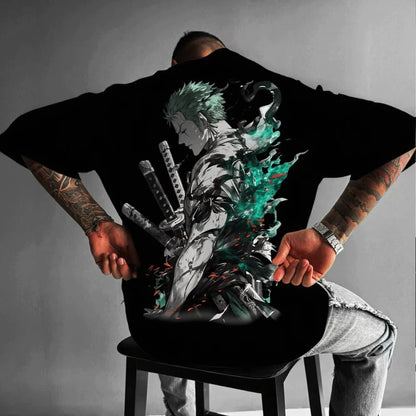 MINISO Zoro Anime Men's Women's Short Sleeve T-shirts New Summer Cotton Streetwear Casual Tops Graphic Tee Oversized Y2k Clothes
