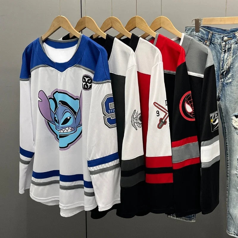 2025 Fashion Personality Men's and Women's Printed Long Sleeve T-shirt, Quick Drying and Breathable Retro Hockey Jersey 3189