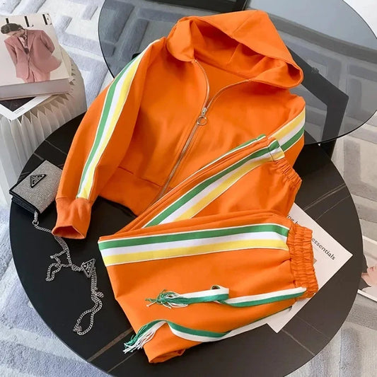 Fashionable Color Block Women's Sportswear Set Large Size Sweatshirt And Pants Street Style Spring Autumn Winter Casual Outfit