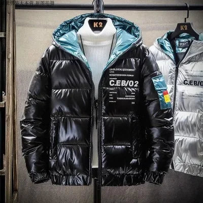 Winter Men's Jacket Casual Warm Thick Coat Fashionable Hooded Parkas Men's Clothing Loose Windproof Shiny Jacket 4XL