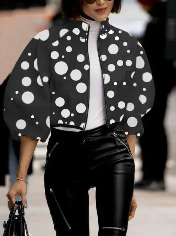 Damesmode Temperament Polka Dot Print Kort Jasje