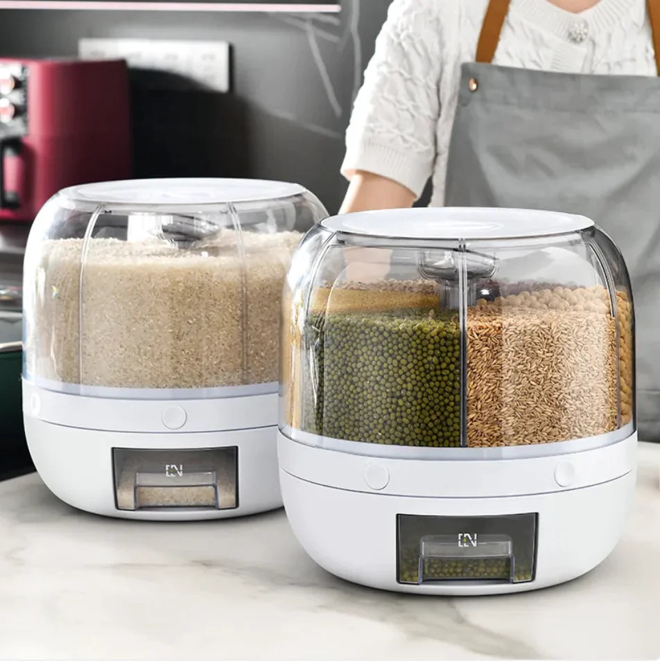 Keukenopslagcontainer van kunststof van voedingskwaliteit voor granen en rijst