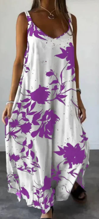 2024 Sommer bedrucktes rückenfreies Sling-Kleid mit V-Ausschnitt
