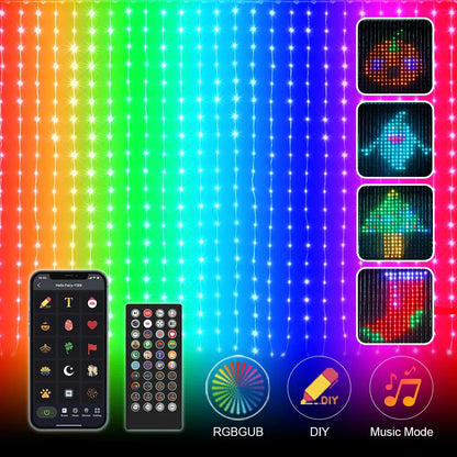 LED Bluetooth Smart RGB-Lichtervorhang - DIY-Lichterkette für Partys, Hochzeiten und Weihnachtsdekoration