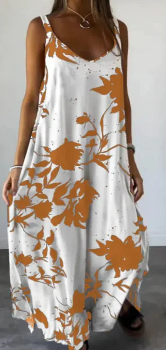 2024 Sommer bedrucktes rückenfreies Sling-Kleid mit V-Ausschnitt