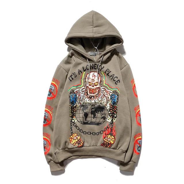 Kanye Fleece Skull Graffiti Heren Sweatshirt