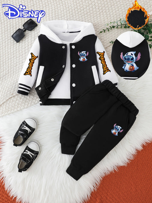 Stitch Hooded Jacket and Pants 2pcs Set - ' Winter Clothes with Stitch & Stitch Print, Thick Warm Outerwear for Cold Weather, Birthday Party Outfit - Official Stitch ( to 5 Years) - Birthday Gift Idea - Soft Fleece Lining, Co