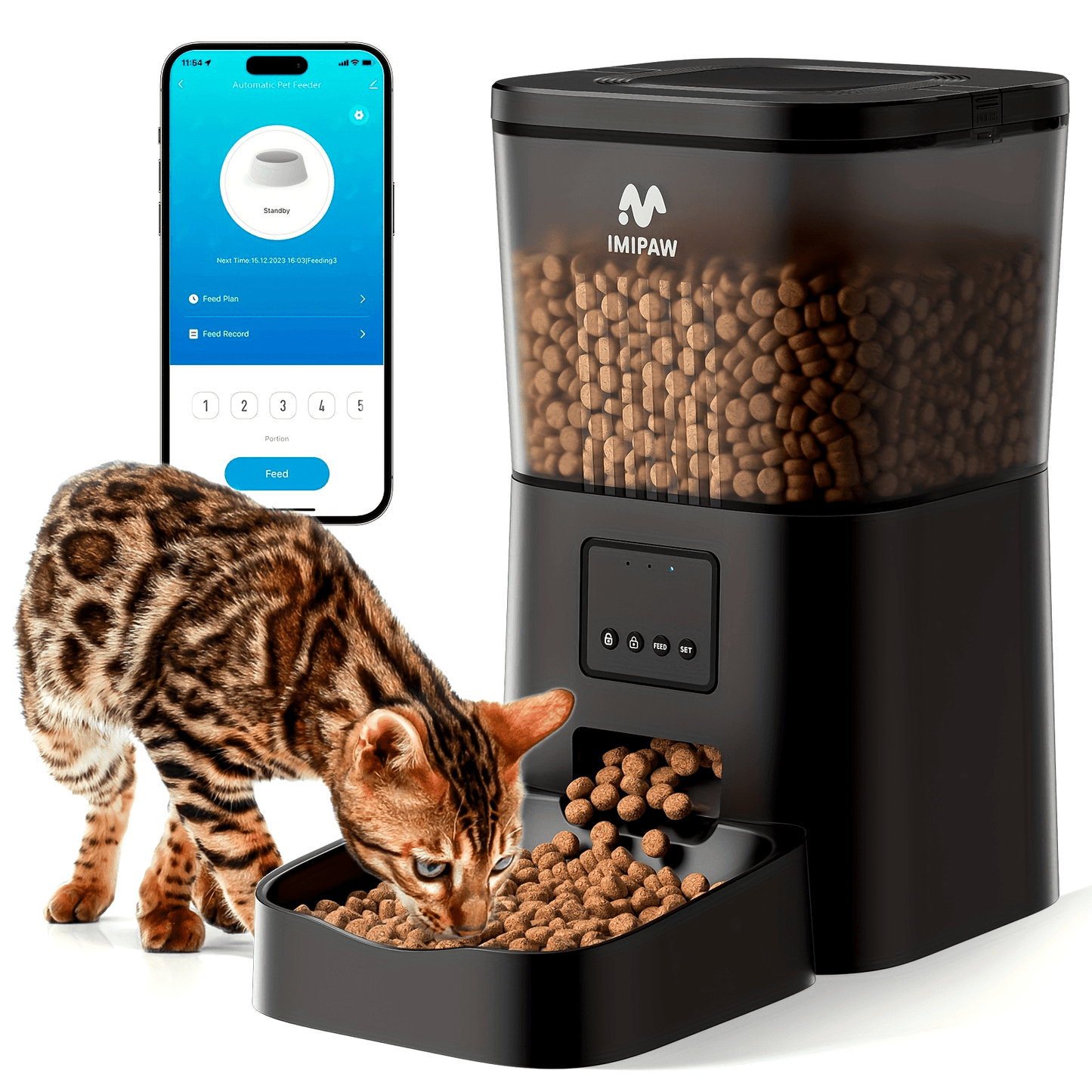 1pc IMIPAW Smart WiFi Cat Feeder, 4L/135oz Automatic Pet Food Dispenser with App Control, Timed Feeding for Cats and Small Dogs, Dual Power Battery/USB, No Battery Included