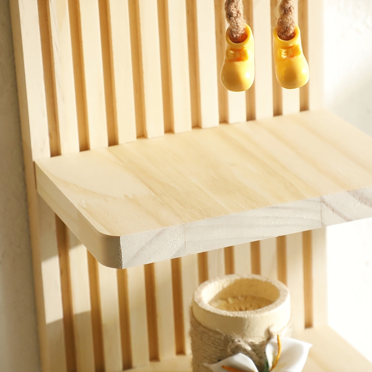 1pc Multi-Layer Bohemian Wall Shelf - Natural Wood Grain Vertical Hanging Storage Rack, Suitable for Living Room, Bedroom, Office - Farmhouse, Modern, Bohemian Home Decor - Space-Saving Plant, Book, Decoration Shelf - Easy In