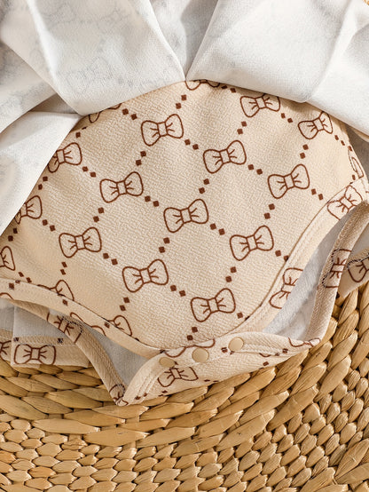 Girls' Fashion Butterfly Print Long Sleeve Dress + Bow Hair Accessory + Pair of Socks, Perfect for Outdoor