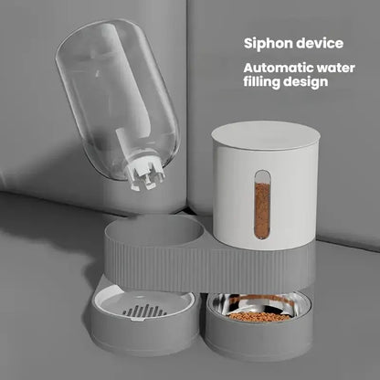 Four-Season Automatic Cat Food and Water Bowl Combo with 360° Rotating Station, Anti-Tip Design - Large Capacity Feeder & Drinker for Multi-Cat Homes & Senior Pets - Modern Minimalist Home/Office Style, Easy-to-Clean Materia