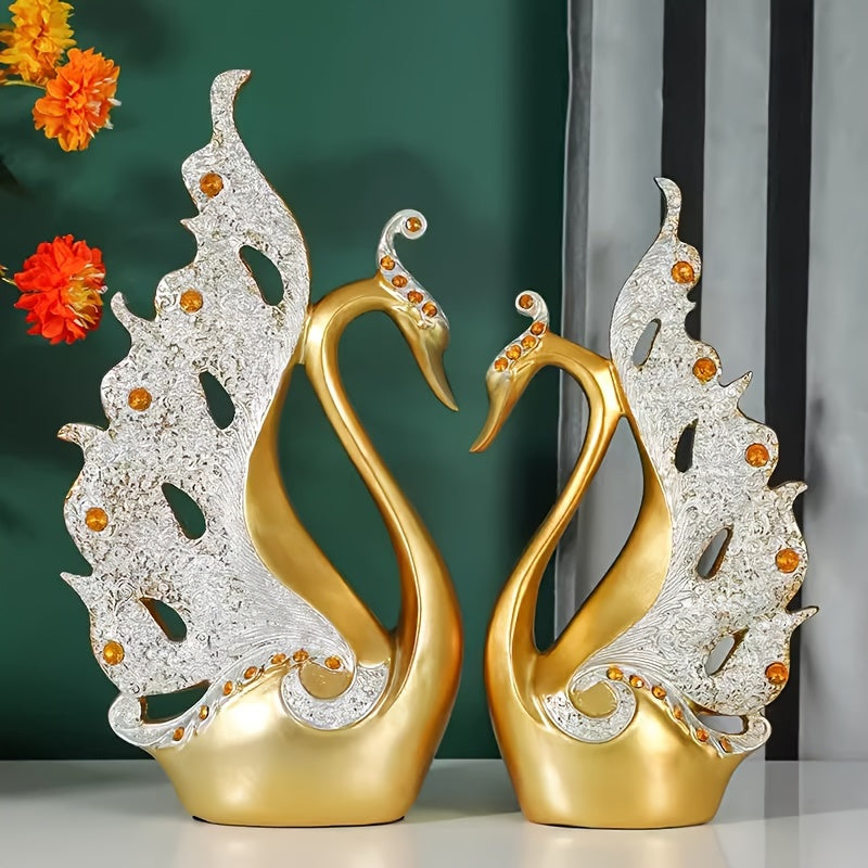 A Pair of Modern Swan Sculptures, Crafted with High-End Artistry, Can Serve As Decorative Pieces for The Living Room Or The Wine Cabinet.