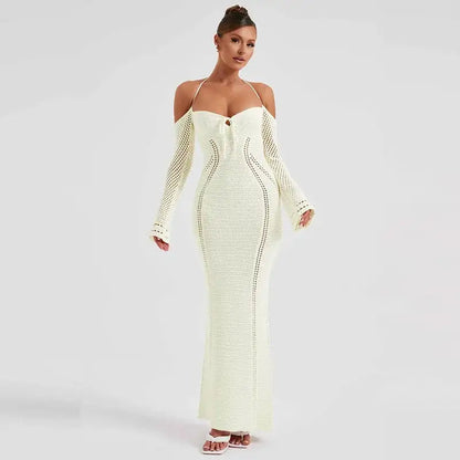 Off Shoulder Halter Knit Dress