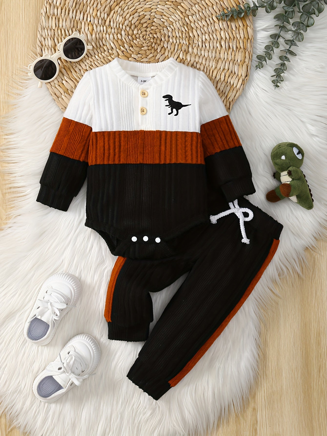 2pcs Cute Baby Boy Outfit Set with Dinosaur & Star Design - Long Sleeve Sweatshirt & Matching Pants, Fall & Winter Casual Clothing, Soft Fabric, No Belt, Autumn Winter Clothing | Star Dinosaur Print | Texture, Baby Clothes, f