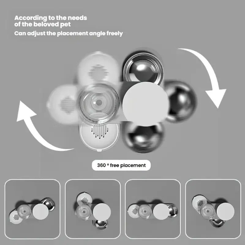 Four-Season Automatic Cat Food and Water Bowl Combo with 360° Rotating Station, Anti-Tip Design - Large Capacity Feeder & Drinker for Multi-Cat Homes & Senior Pets - Modern Minimalist Home/Office Style, Easy-to-Clean Materia