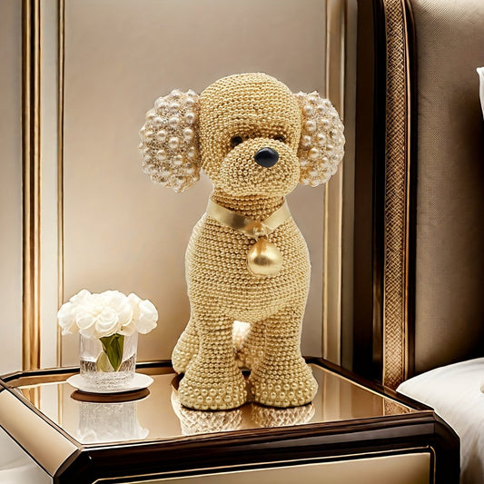 A Handcrafted Resin Bead Teddy Dog Bell Sculpture, Perfect for Home And Office Decor, an Ideal Choice for Party Decorations, a Collectible Animal Figurine That Operates Without Electricity