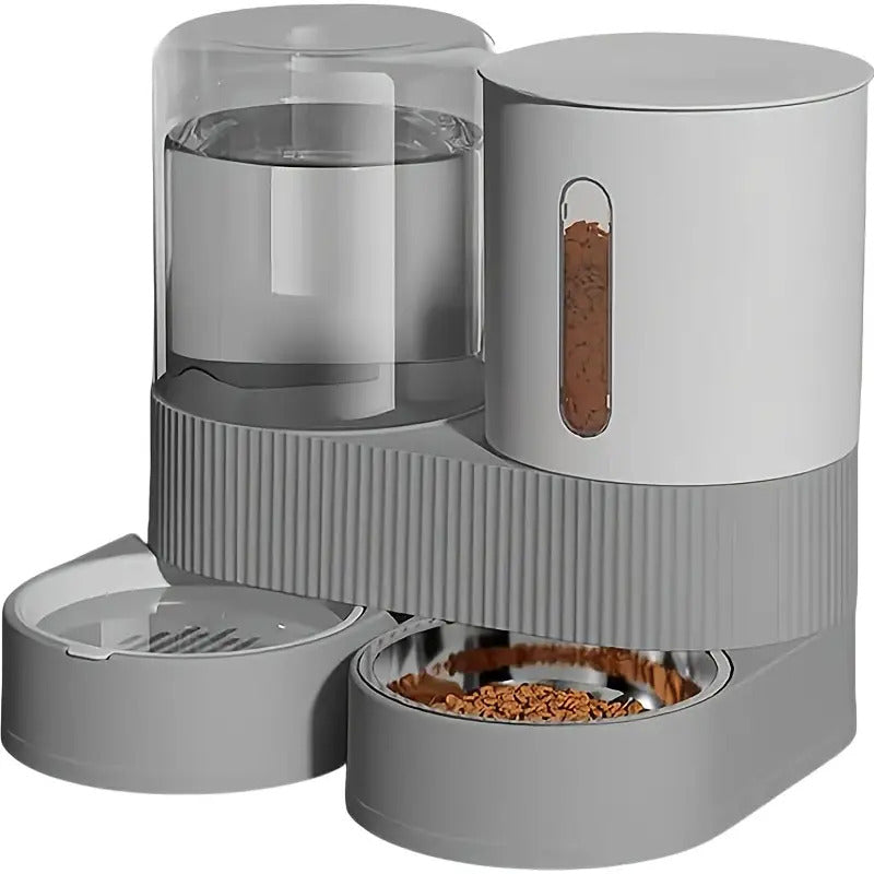 Four-Season Automatic Cat Food and Water Bowl Combo with 360° Rotating Station, Anti-Tip Design - Large Capacity Feeder & Drinker for Multi-Cat Homes & Senior Pets - Modern Minimalist Home/Office Style, Easy-to-Clean Materia