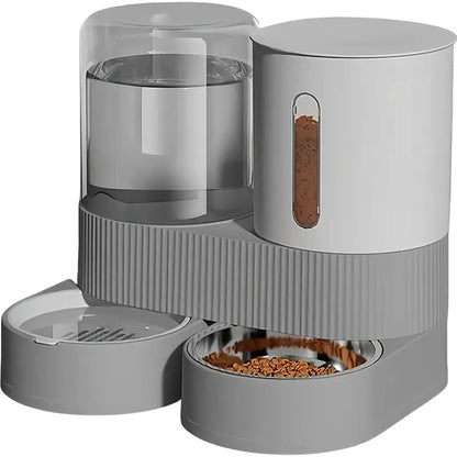 Four-Season Automatic Cat Food and Water Bowl Combo with 360° Rotating Station, Anti-Tip Design - Large Capacity Feeder & Drinker for Multi-Cat Homes & Senior Pets - Modern Minimalist Home/Office Style, Easy-to-Clean Materia