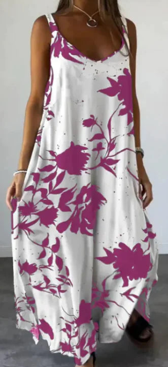 2024 Sommer bedrucktes rückenfreies Sling-Kleid mit V-Ausschnitt