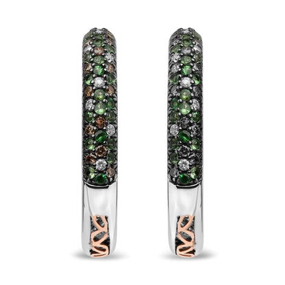 18K witgouden 1,00 Cttw bruine en witte diamant en 1,3 mm ronde groene tsavoriet edelsteen binnen-buiten creolen (bruine en GH-kleur, SI1-SI2 helderheid)