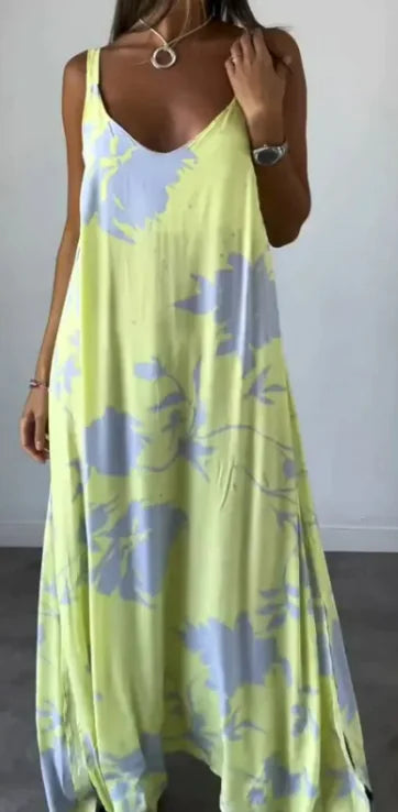 2024 Sommer bedrucktes rückenfreies Sling-Kleid mit V-Ausschnitt