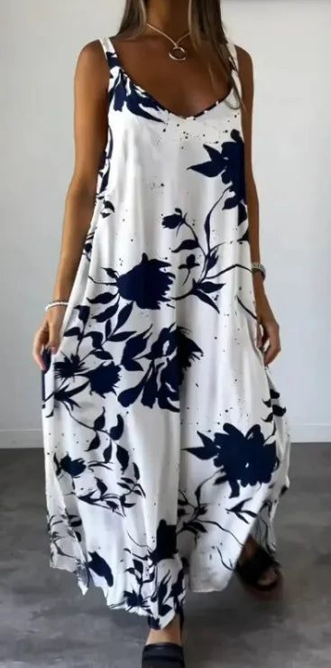 2024 Sommer bedrucktes rückenfreies Sling-Kleid mit V-Ausschnitt