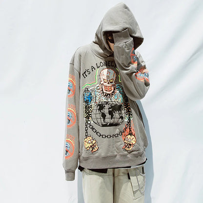 Kanye Fleece Skull Graffiti Heren Sweatshirt