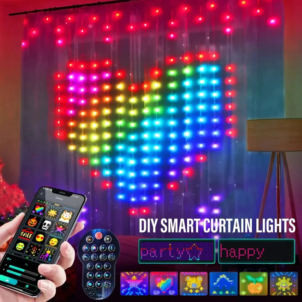 LED Bluetooth Smart RGB-Lichtervorhang - DIY-Lichterkette für Partys, Hochzeiten und Weihnachtsdekoration