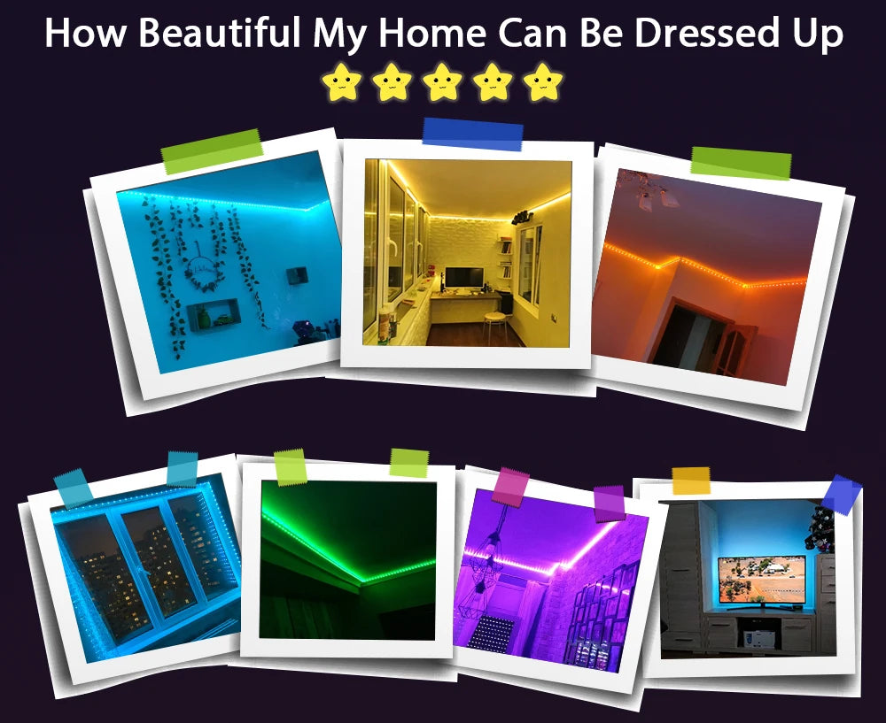 LED-stripverlichting RGB 5050, 5V 1M-30M, 16 miljoen kleuren 